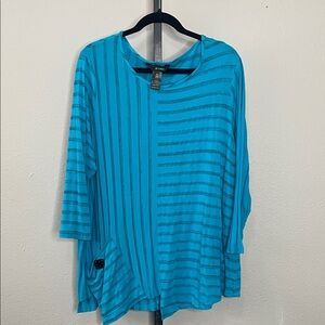 Ali Miles Asymmetrical Striped Tunic Top Blue Teal Size XL Woman’s